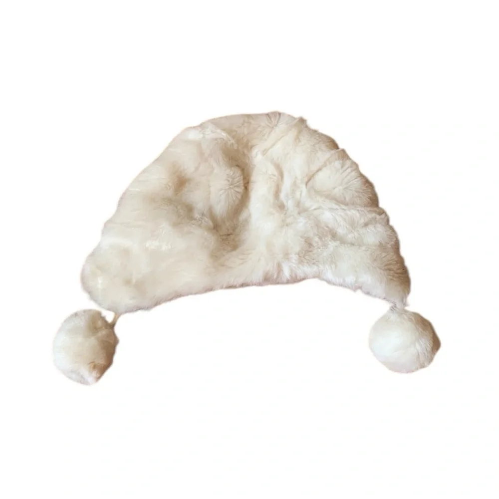 𝅺GAP|Baby Faux Fur Cream Infant Hat with pom poms Fully Lined-Size 0-6 months